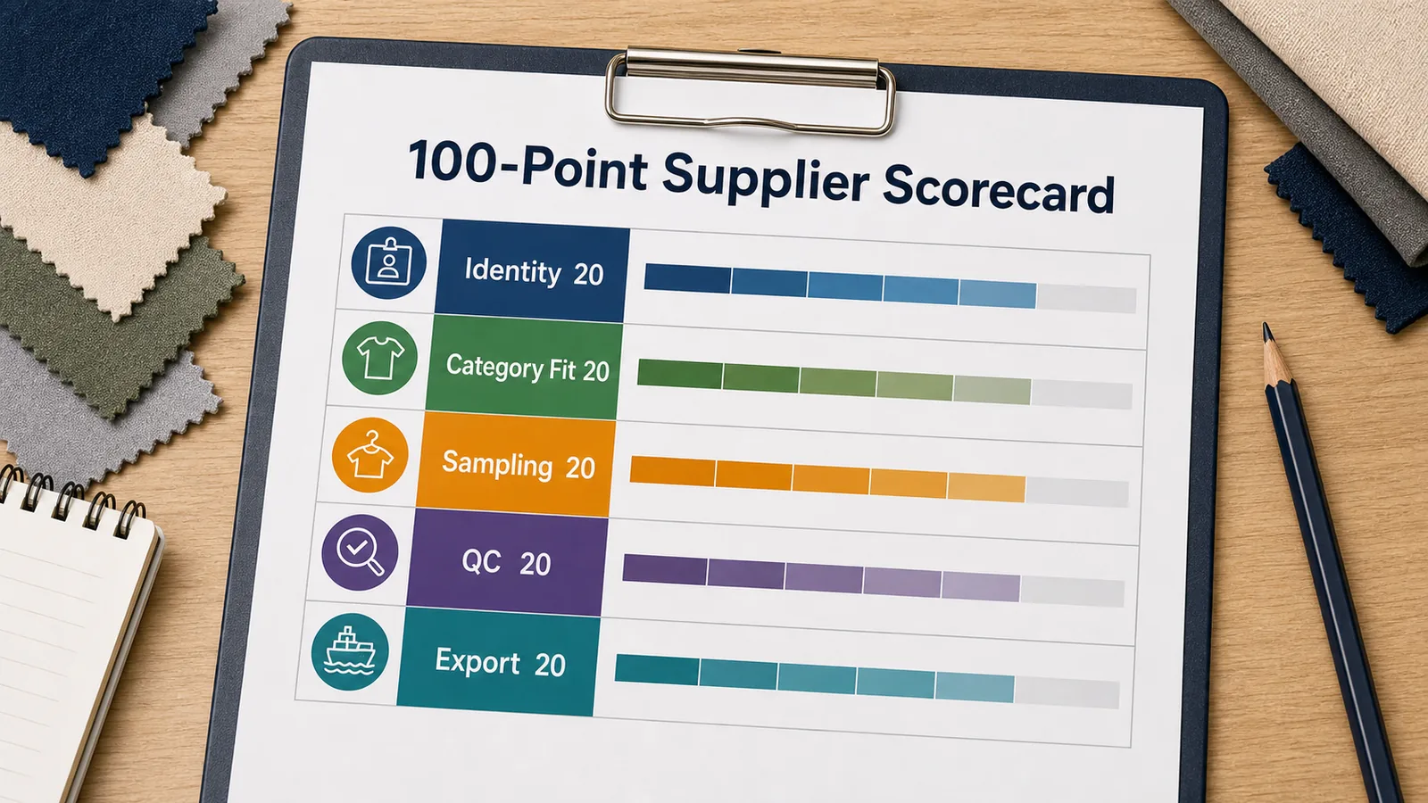 Apparel supplier scorecard for comparing China clothing manufacturers by evidence and risk