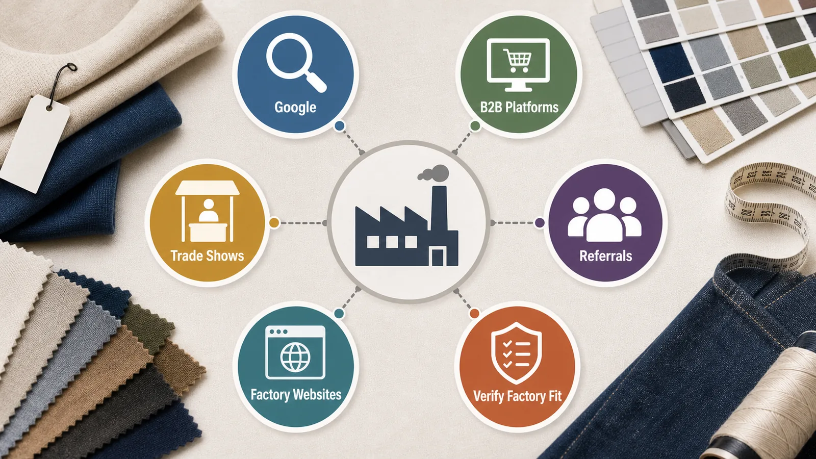 China apparel sourcing channel map comparing Google B2B platforms trade shows referrals and factory websites