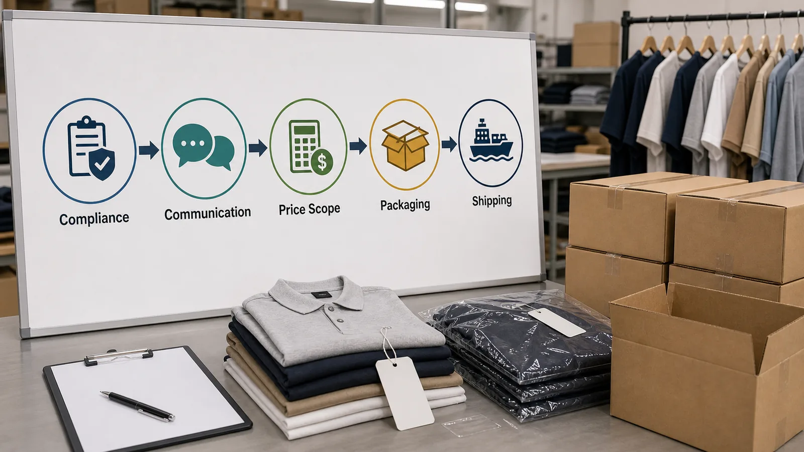 Compliance pricing packaging and shipping questions for China apparel supplier selection