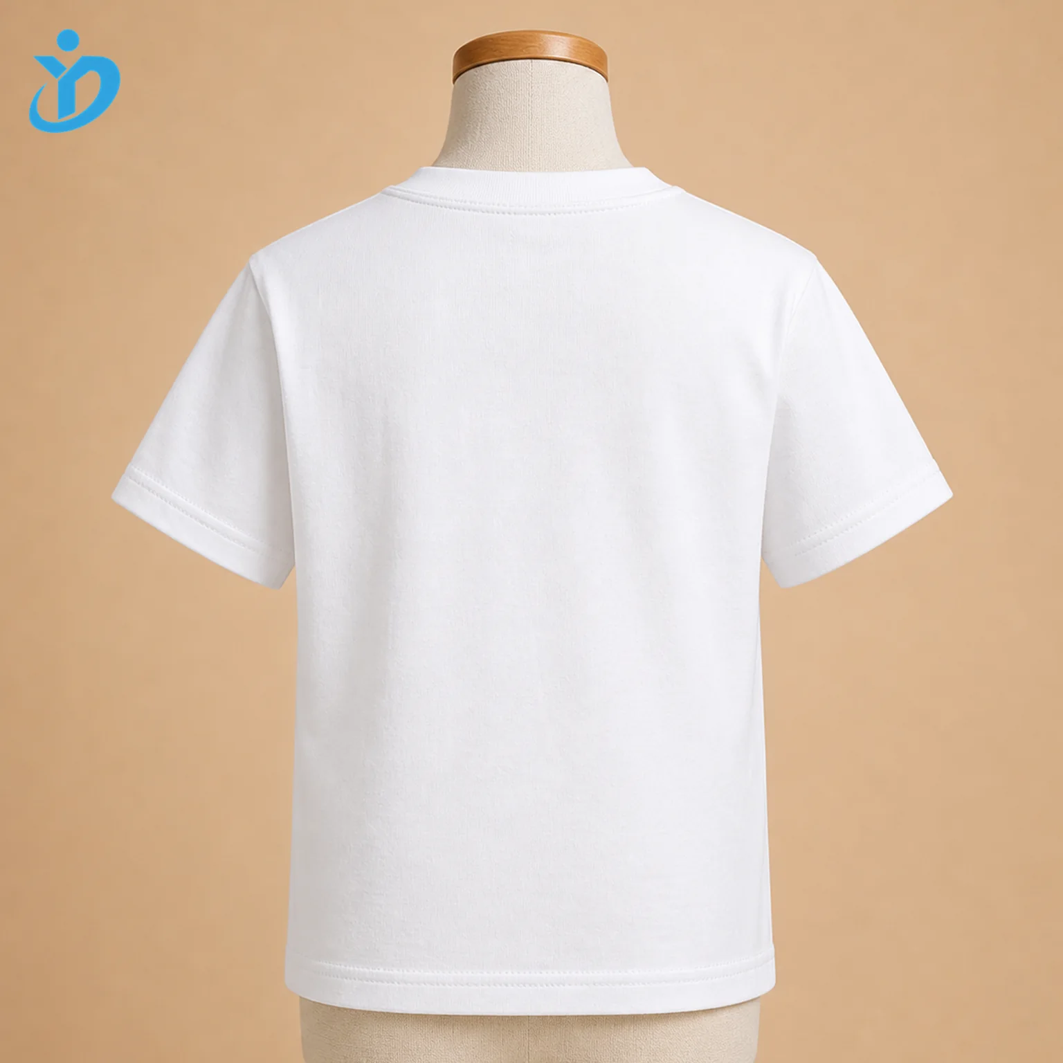 Custom Boys Solid White Cotton T-Shirt back view with transparent company logo