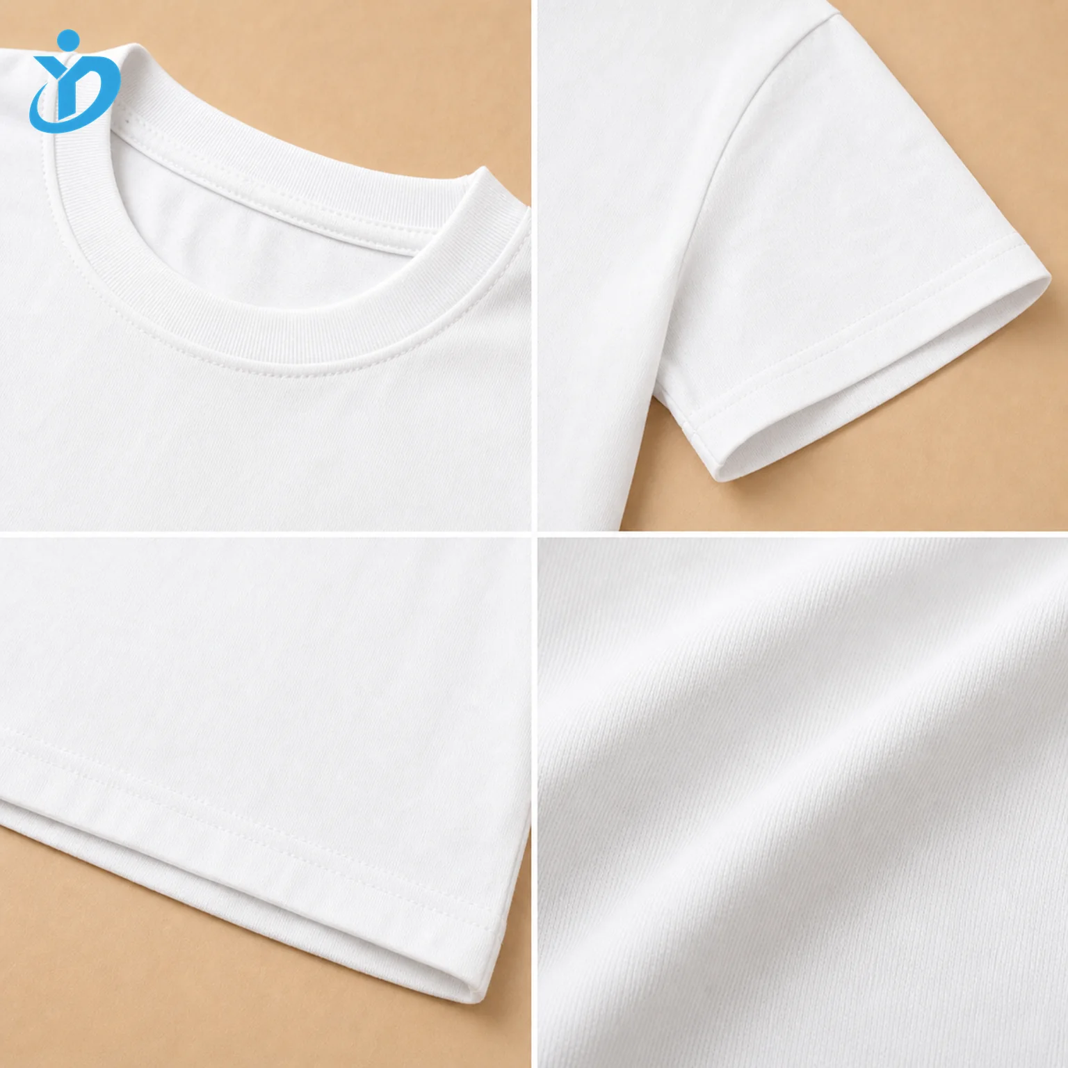 Custom Boys Solid White Cotton T-Shirt detail grid with transparent company logo