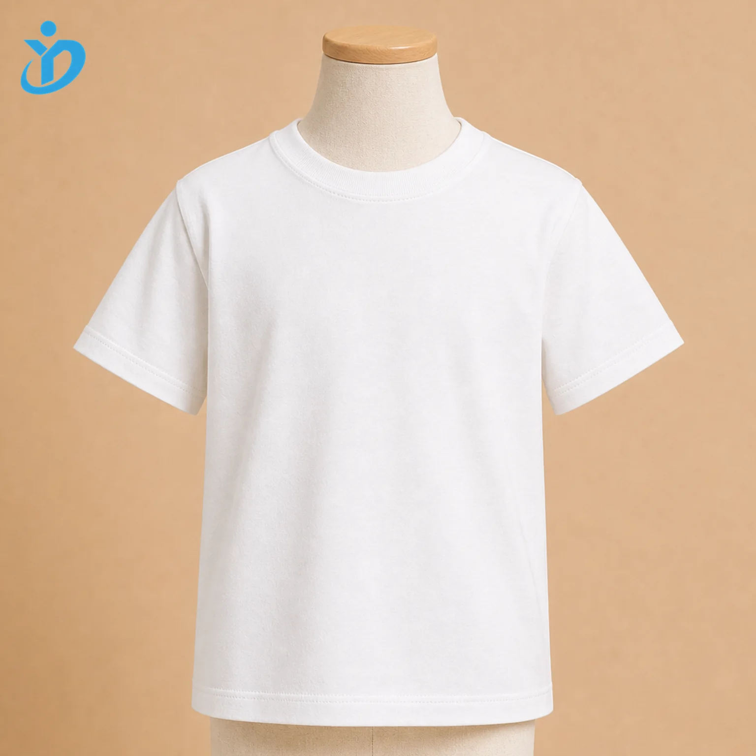 Custom Boys Solid White Cotton T-Shirt front view with transparent company logo