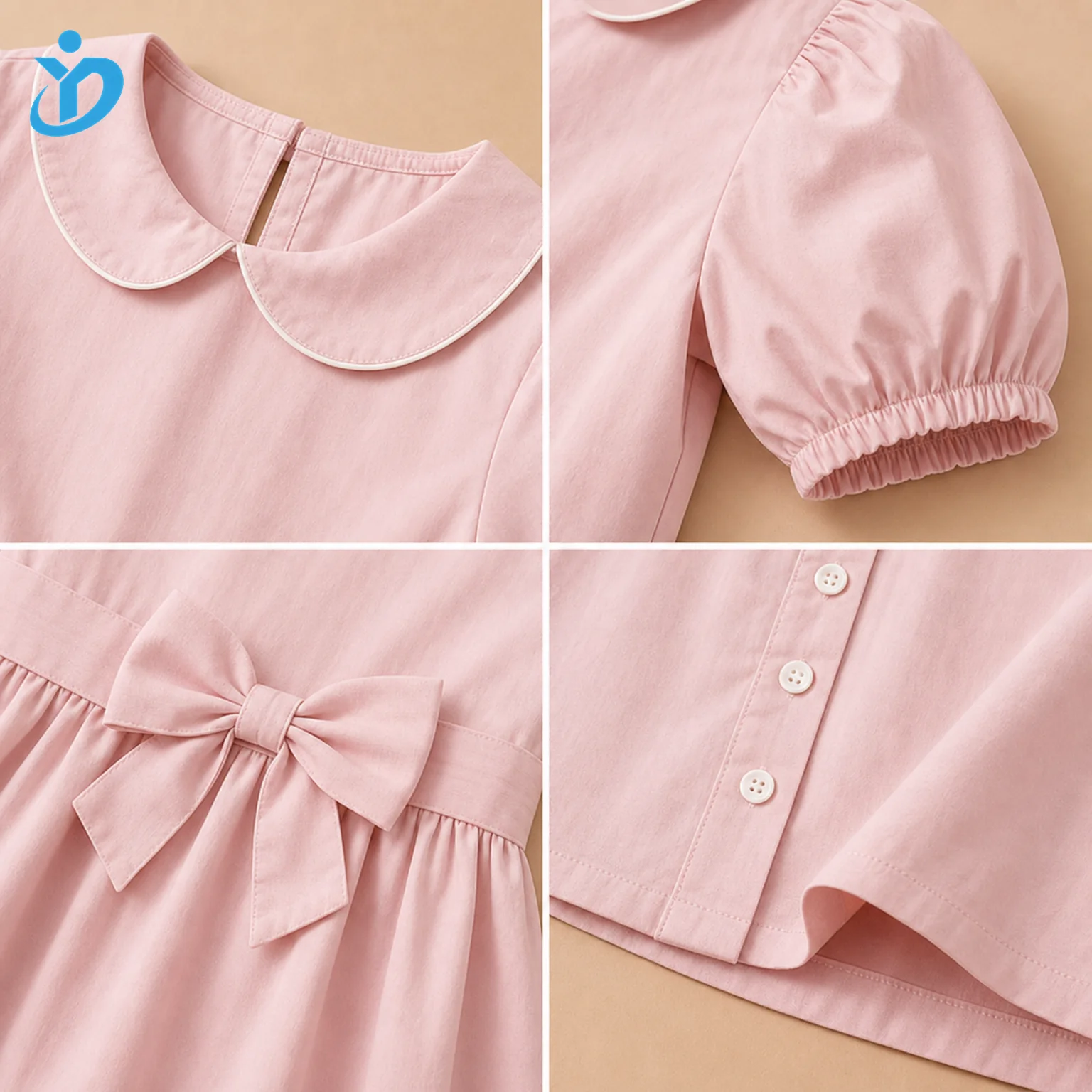 Custom Girls Pink Cotton Cute A-Line Dress detail grid with transparent company logo