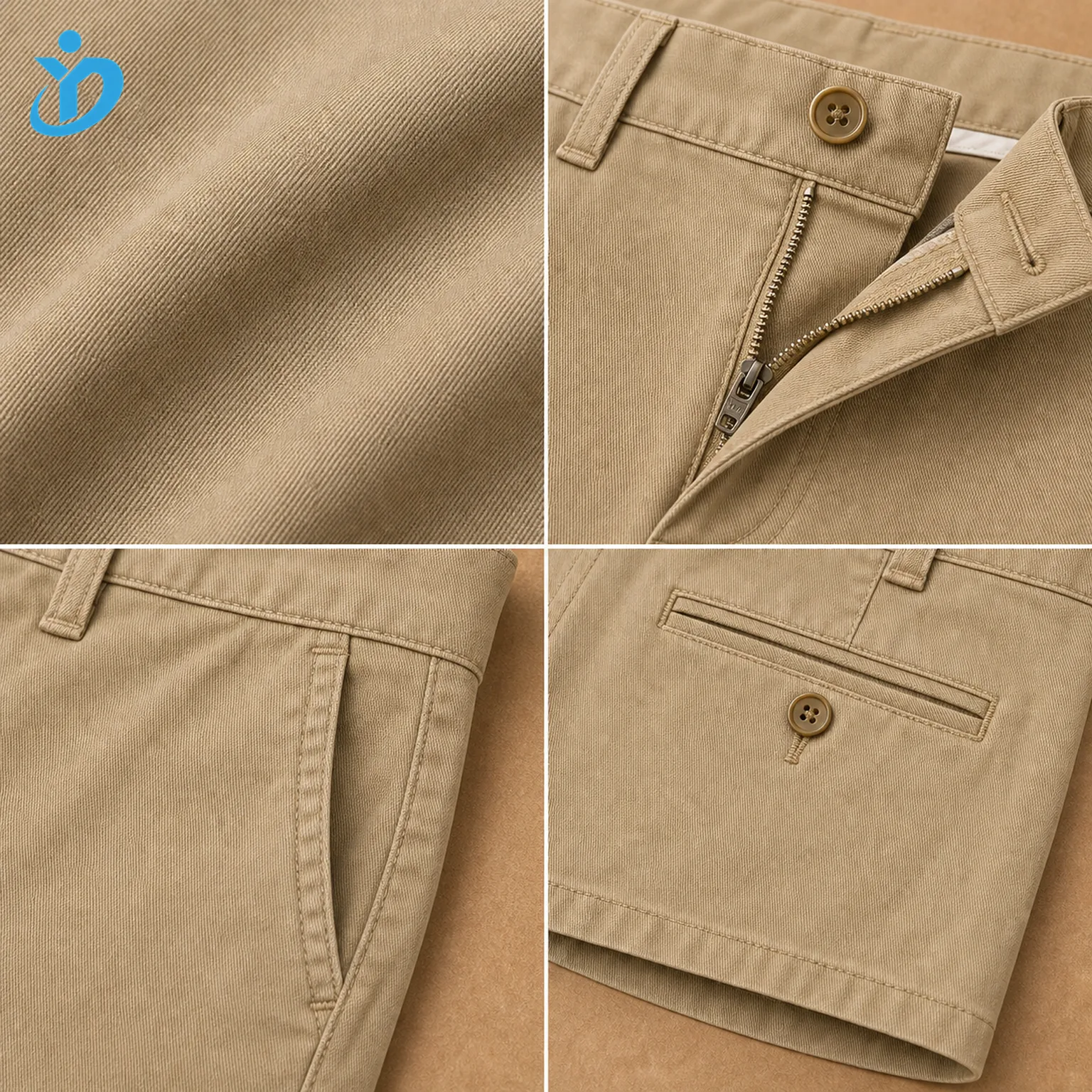 Detail views of custom men's chino shorts