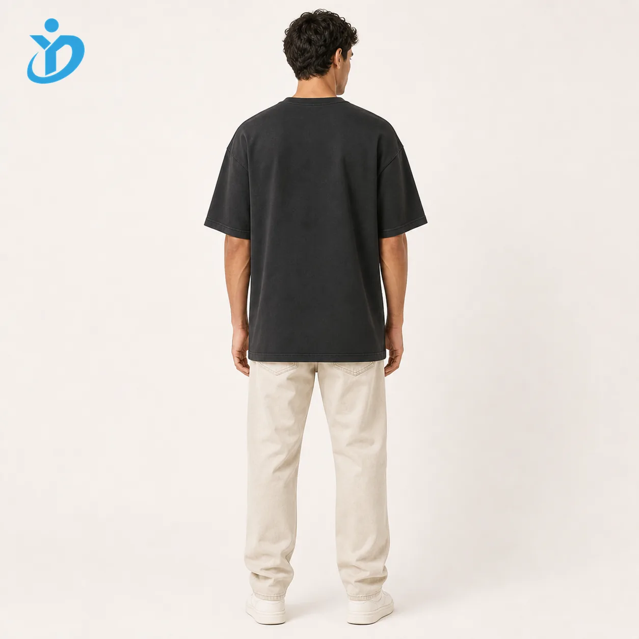 Custom mens heavyweight oversized T-shirt back view with YIDI Clothing logo