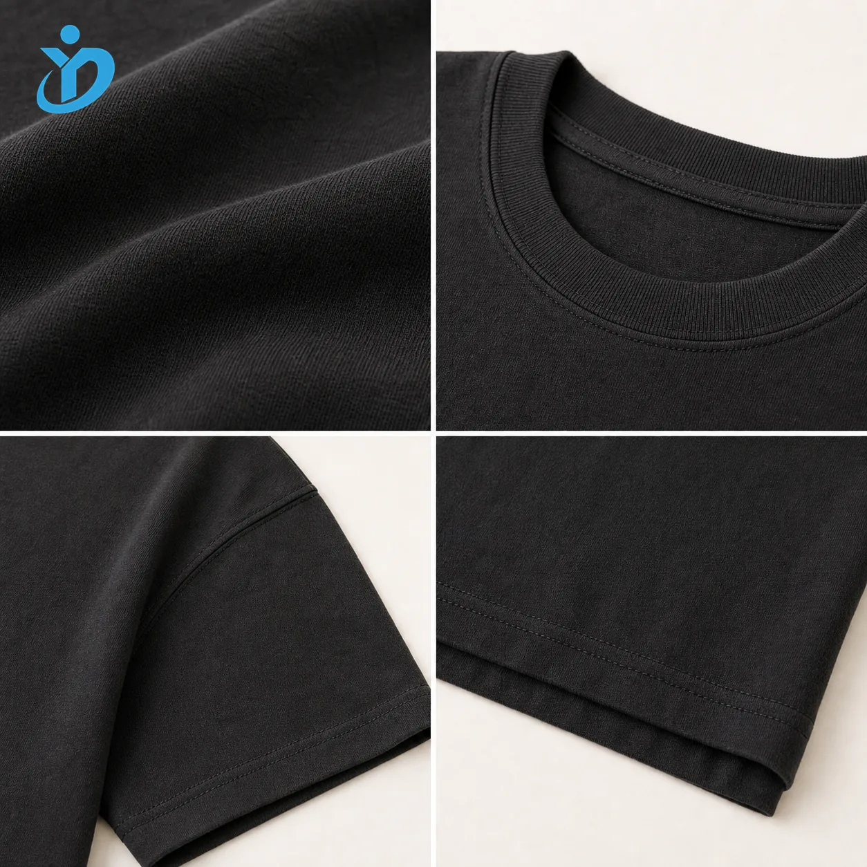 Custom mens heavyweight oversized T-shirt cotton fabric neckline shoulder seam and hem details with YIDI Clothing logo