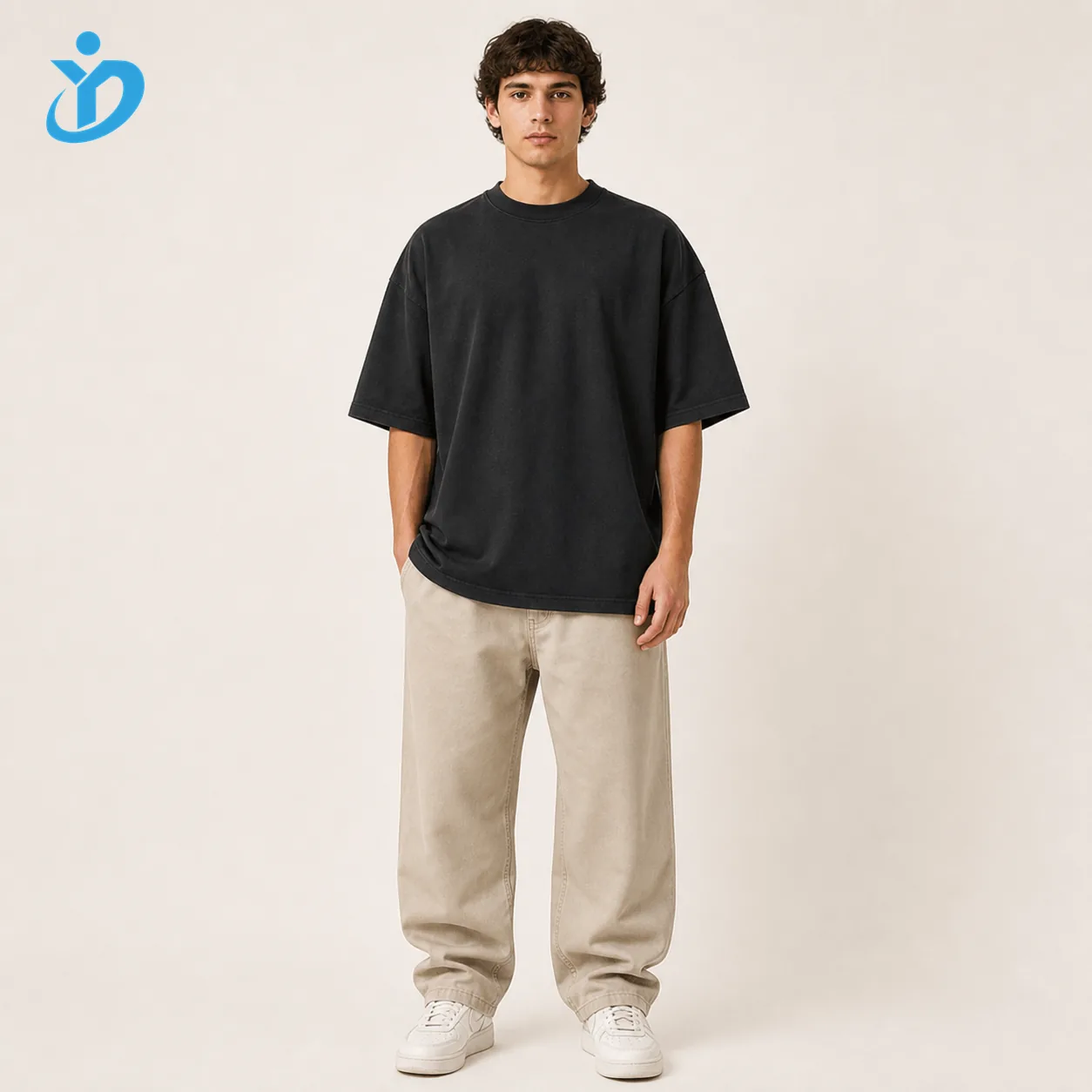 Custom mens heavyweight oversized T-shirt front view with YIDI Clothing logo