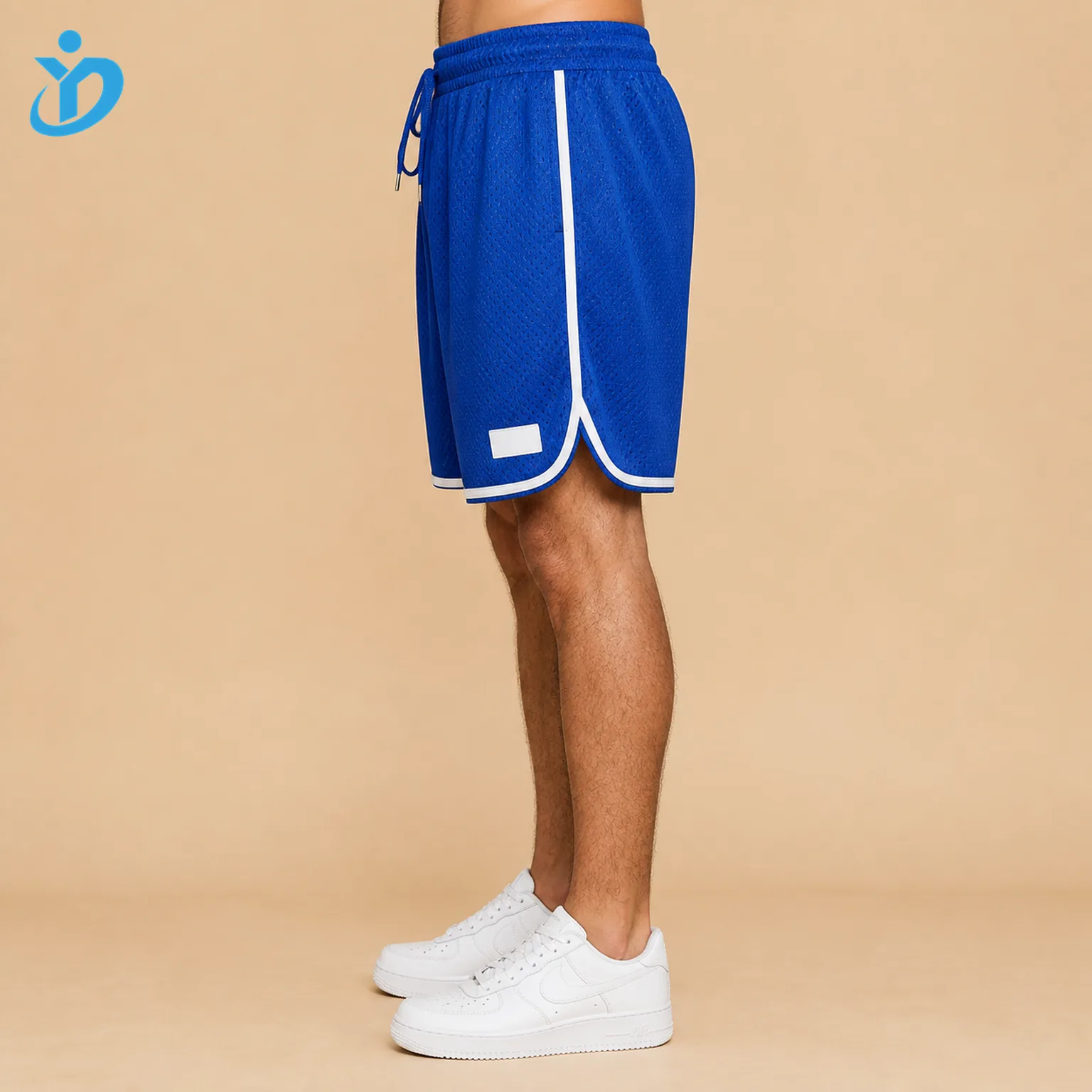Side view of custom men's mesh shorts