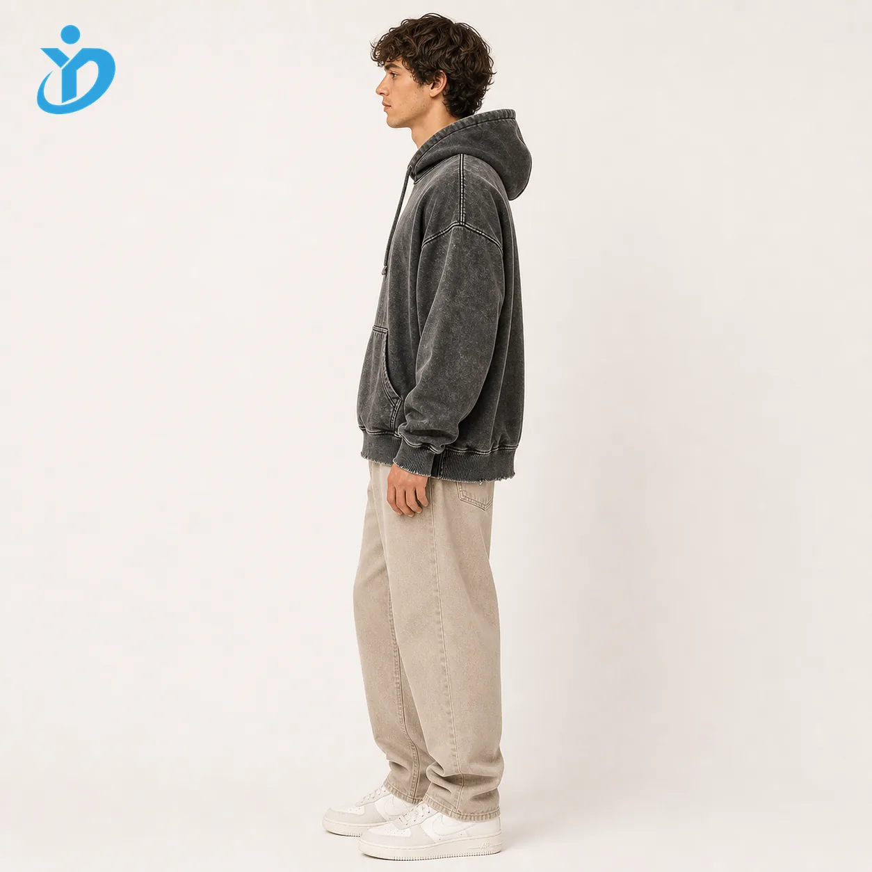Custom mens vintage washed hoodie side view from China OEM ODM streetwear supplier