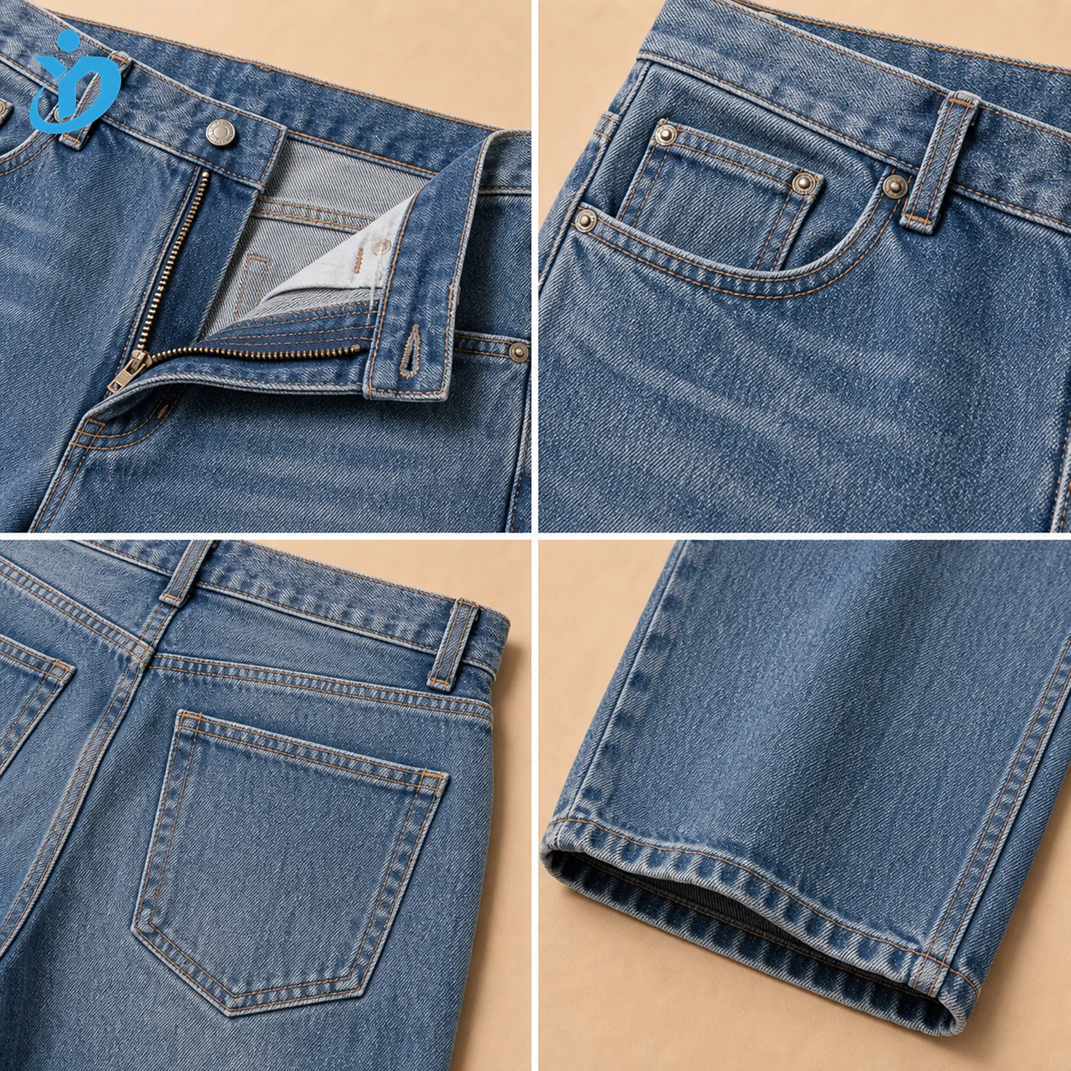 Custom Men's Y2K Baggy Denim Jeans detail grid with transparent company logo