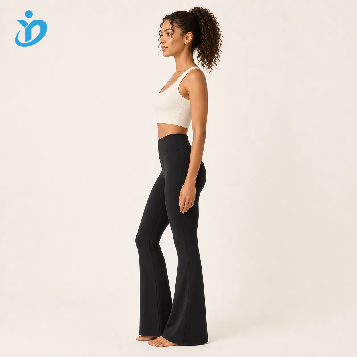 Custom womens high waist flare yoga pants side view from China OEM ODM activewear supplier
