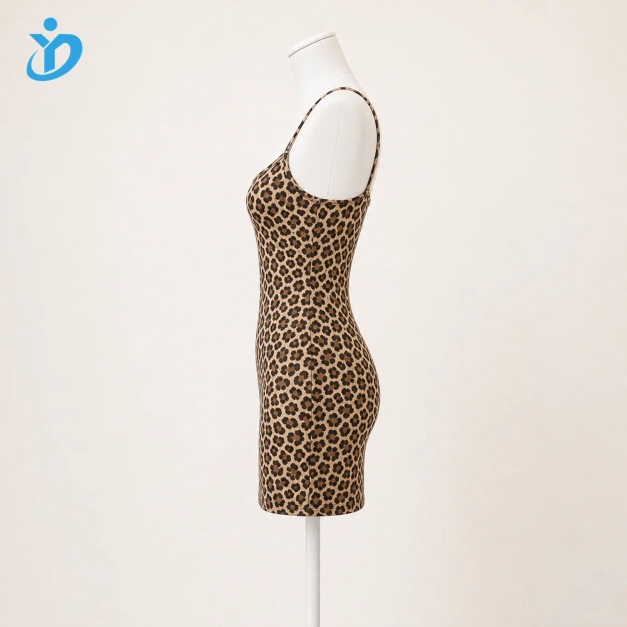 Custom womens leopard print ultra mini dress side view from China OEM ODM dress manufacturer with YIDI Clothing logo
