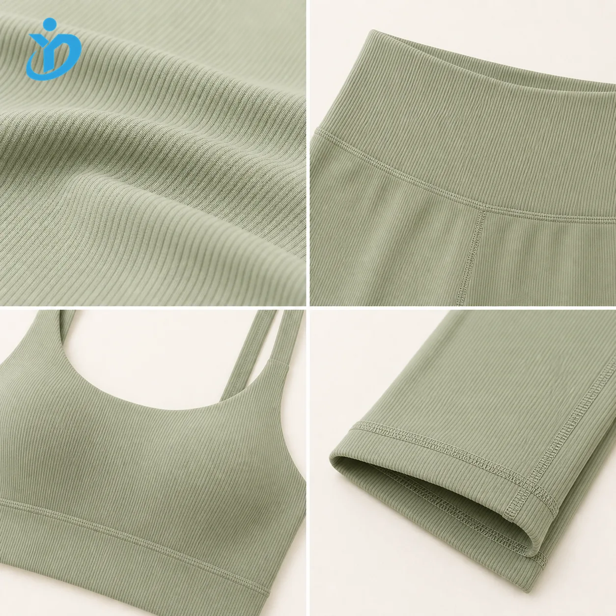 Custom ribbed yoga set fabric waistband stitching and finishing details with YIDI Clothing logo