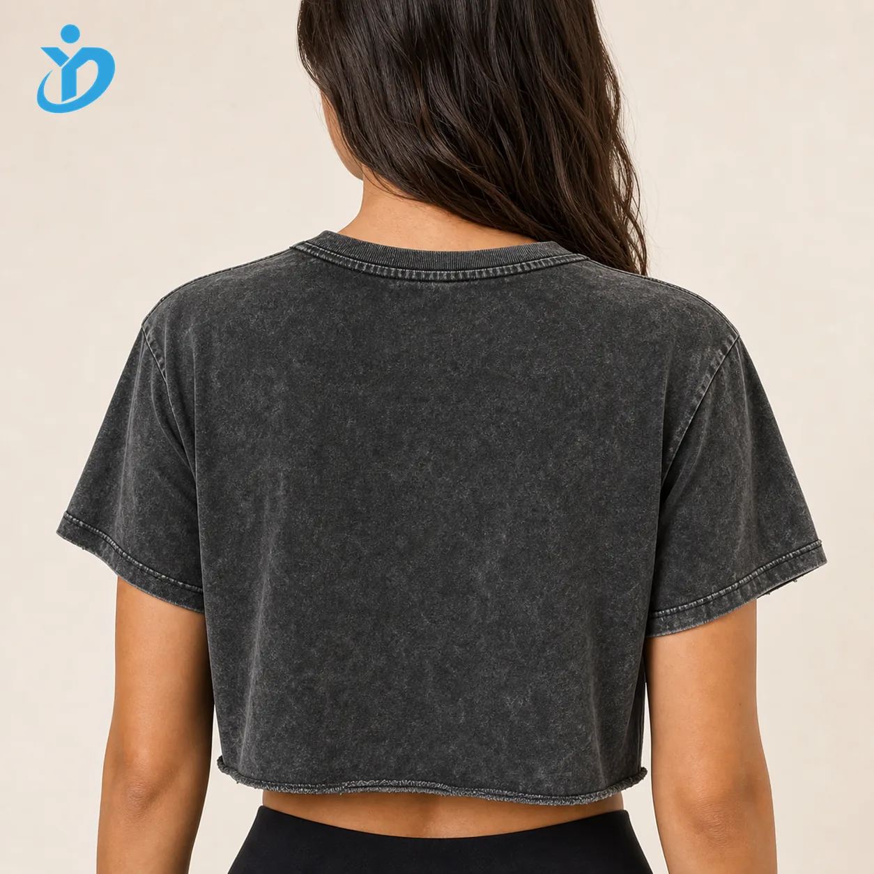 Custom womens vintage washed crop T shirt back view for private label boutique T shirt manufacturing with YIDI Clothing logo