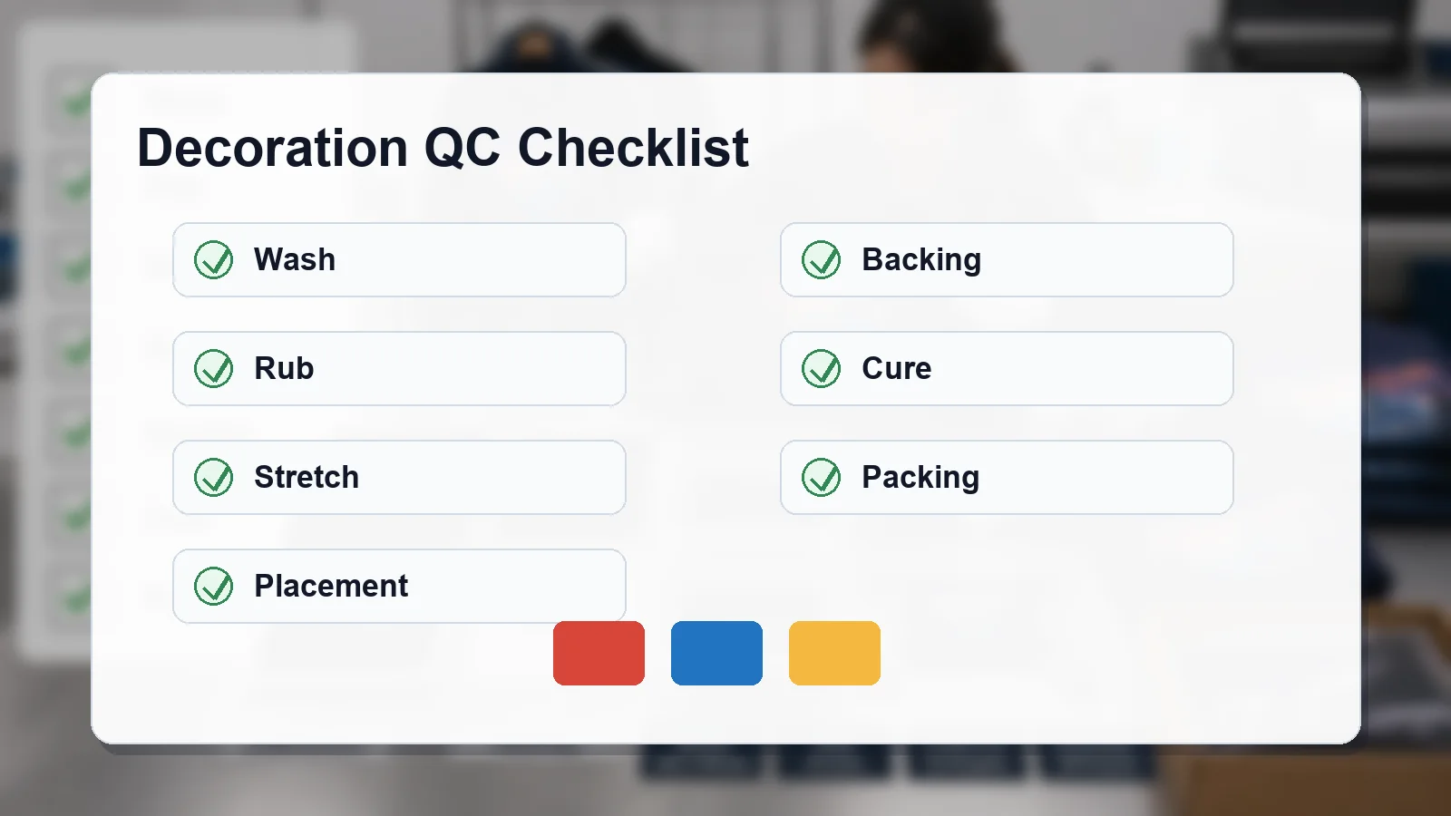Wash test and QC checklist for embroidery and printing on custom clothing