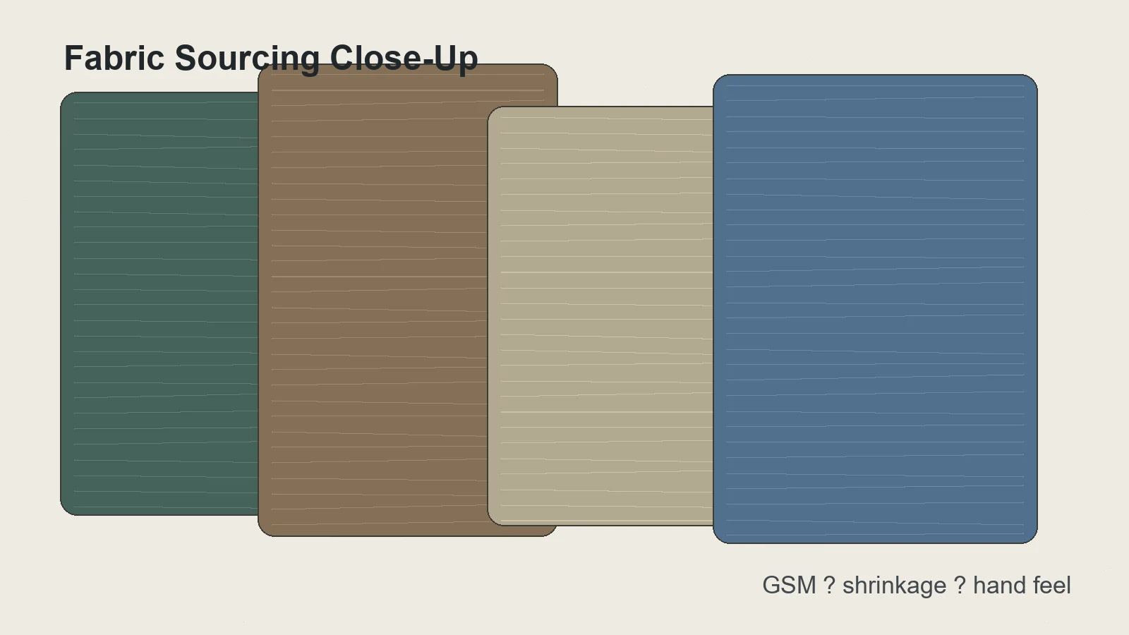 Textured fabric swatches for private label clothing sourcing and shrinkage checks