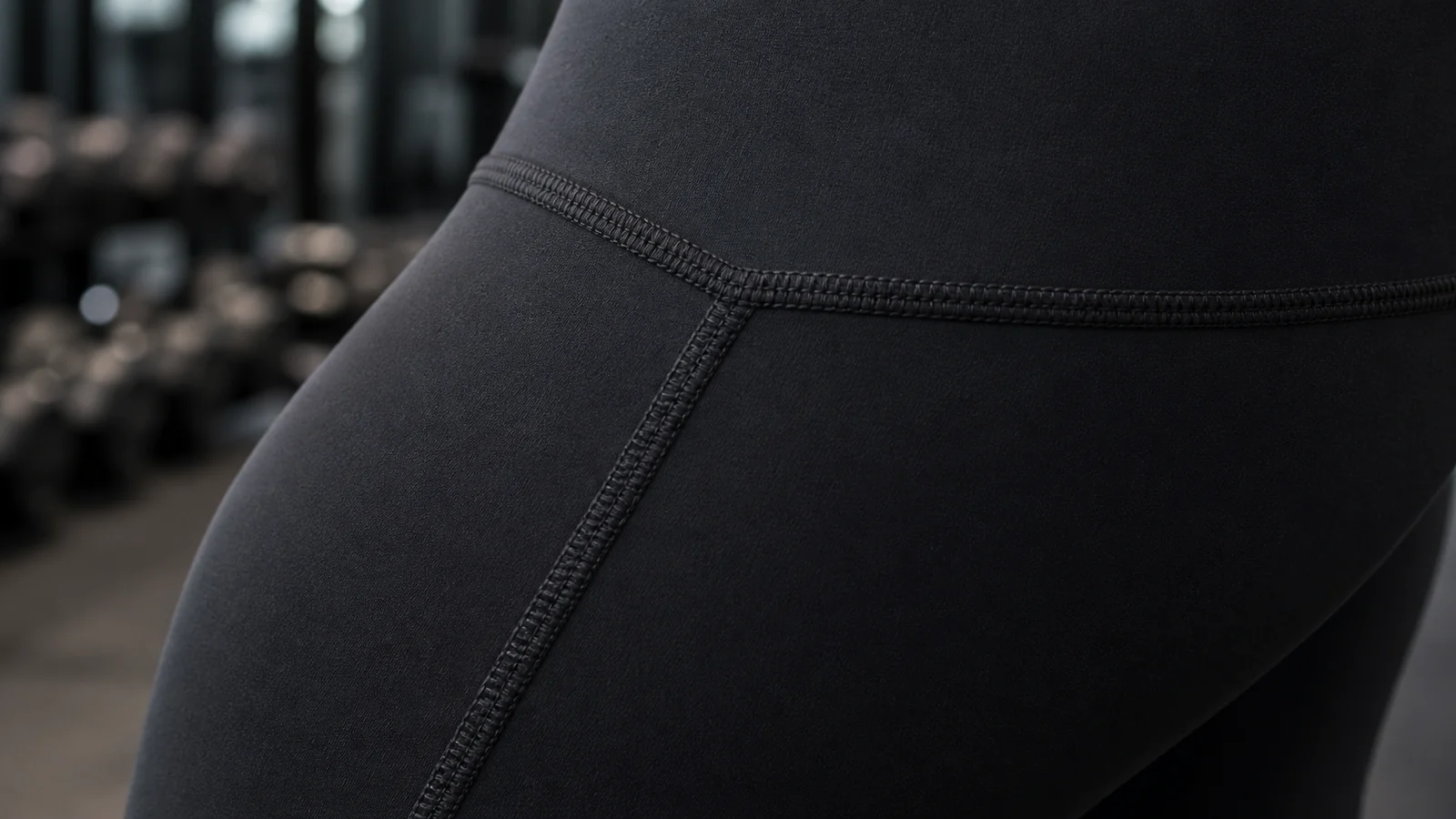 Macro view of flatlock seam construction on activewear leggings