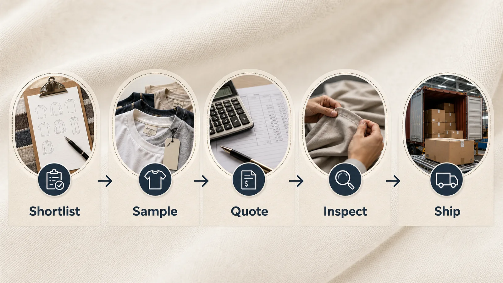 Final workflow for choosing a clothing manufacturer from shortlist to sample inspection and shipping