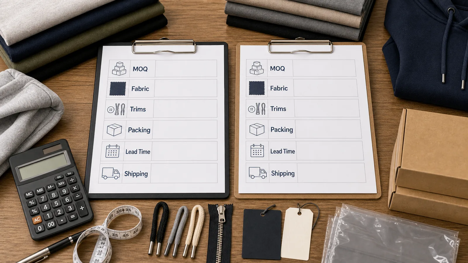 MOQ pricing and lead time comparison for startup clothing brand manufacturing