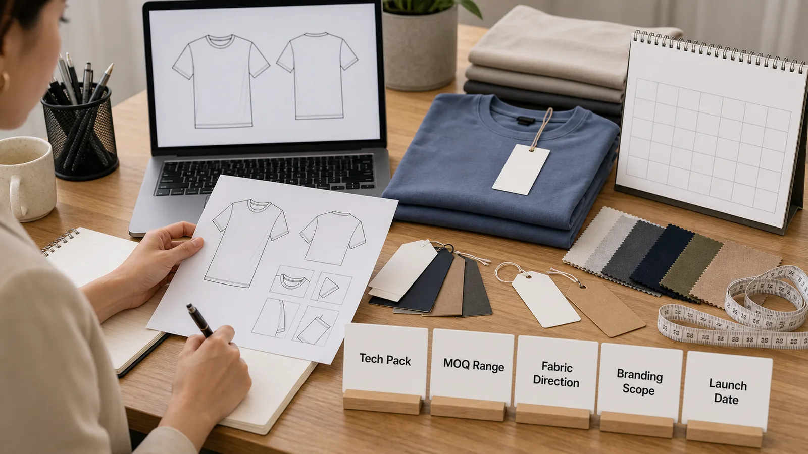 Private label clothing manufacturer buyer brief with tech pack MOQ fabric and launch timeline
