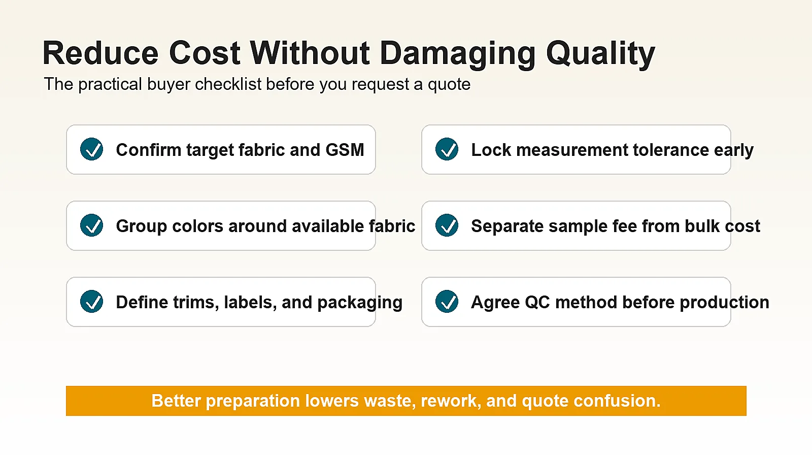 Buyer checklist for reducing apparel manufacturing cost without hurting quality