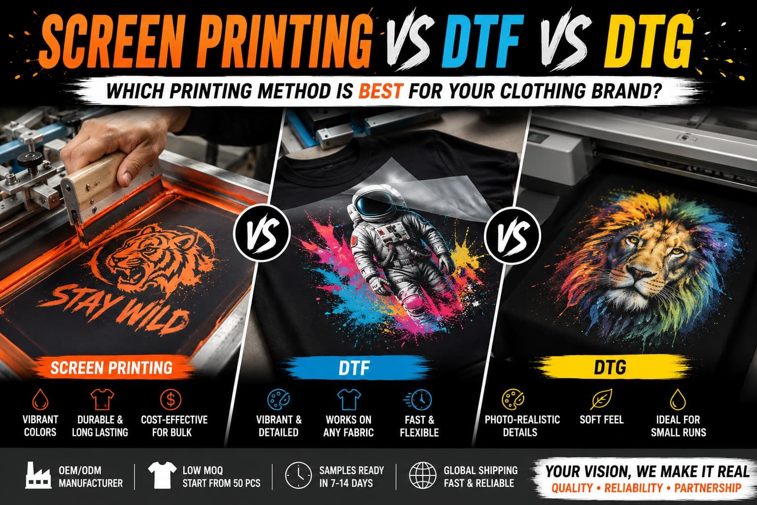 Screen Printing Vs Dtf Vs Dtg For Clothing Brands