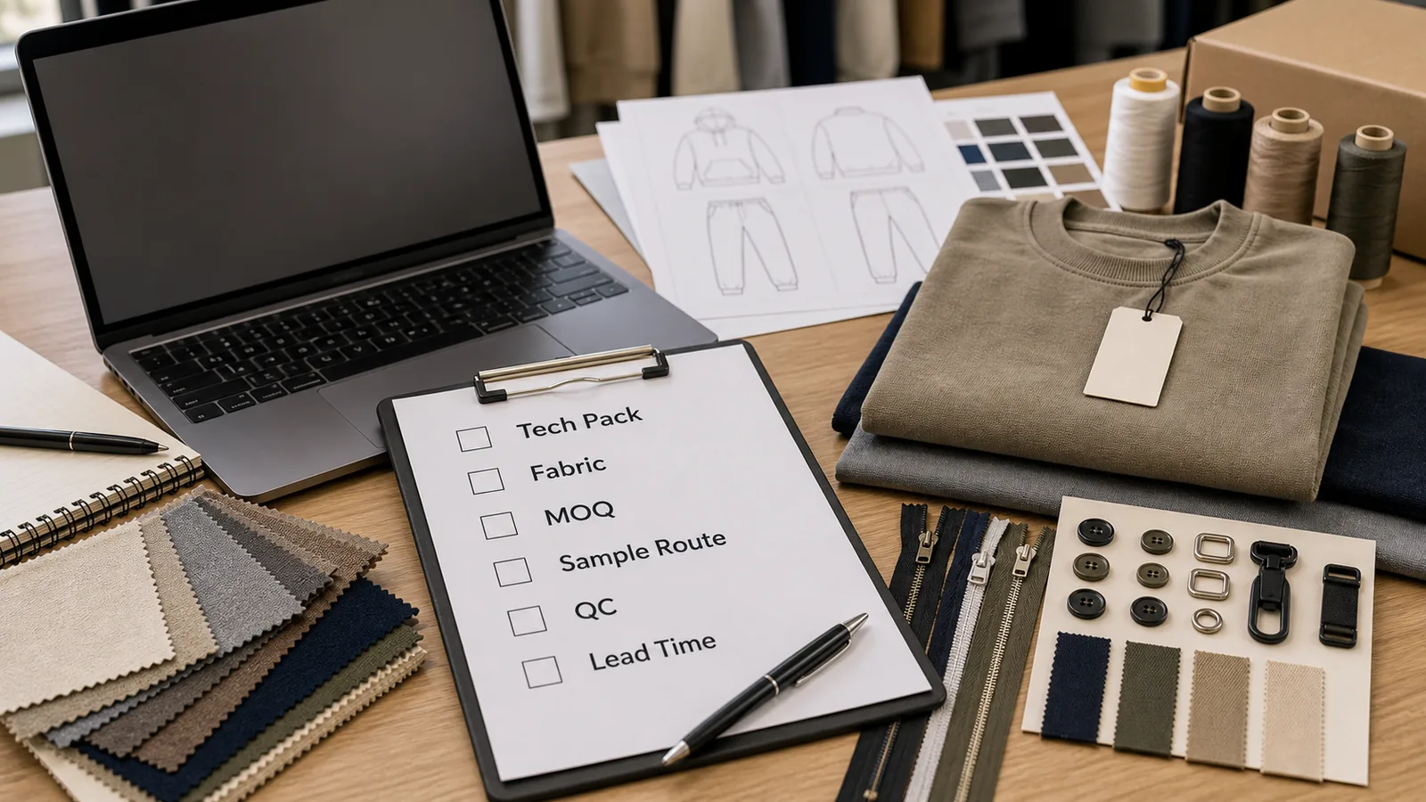 Startup clothing brand inquiry checklist with tech pack fabric MOQ sample route and QC questions
