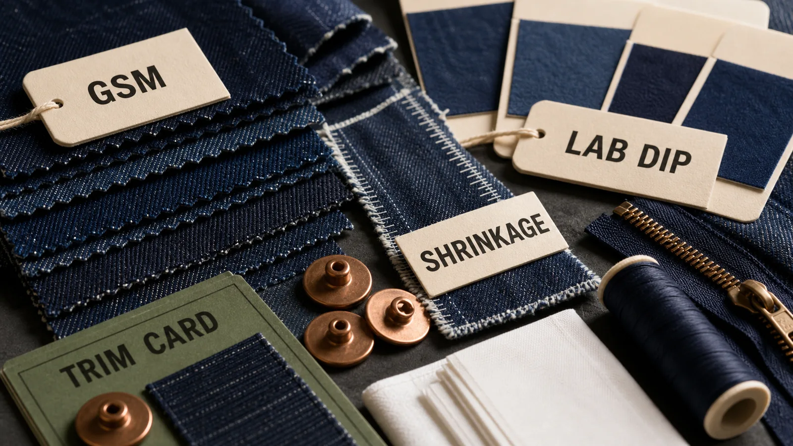 Fabric GSM shrinkage lab dip and trim card approvals for clothing production