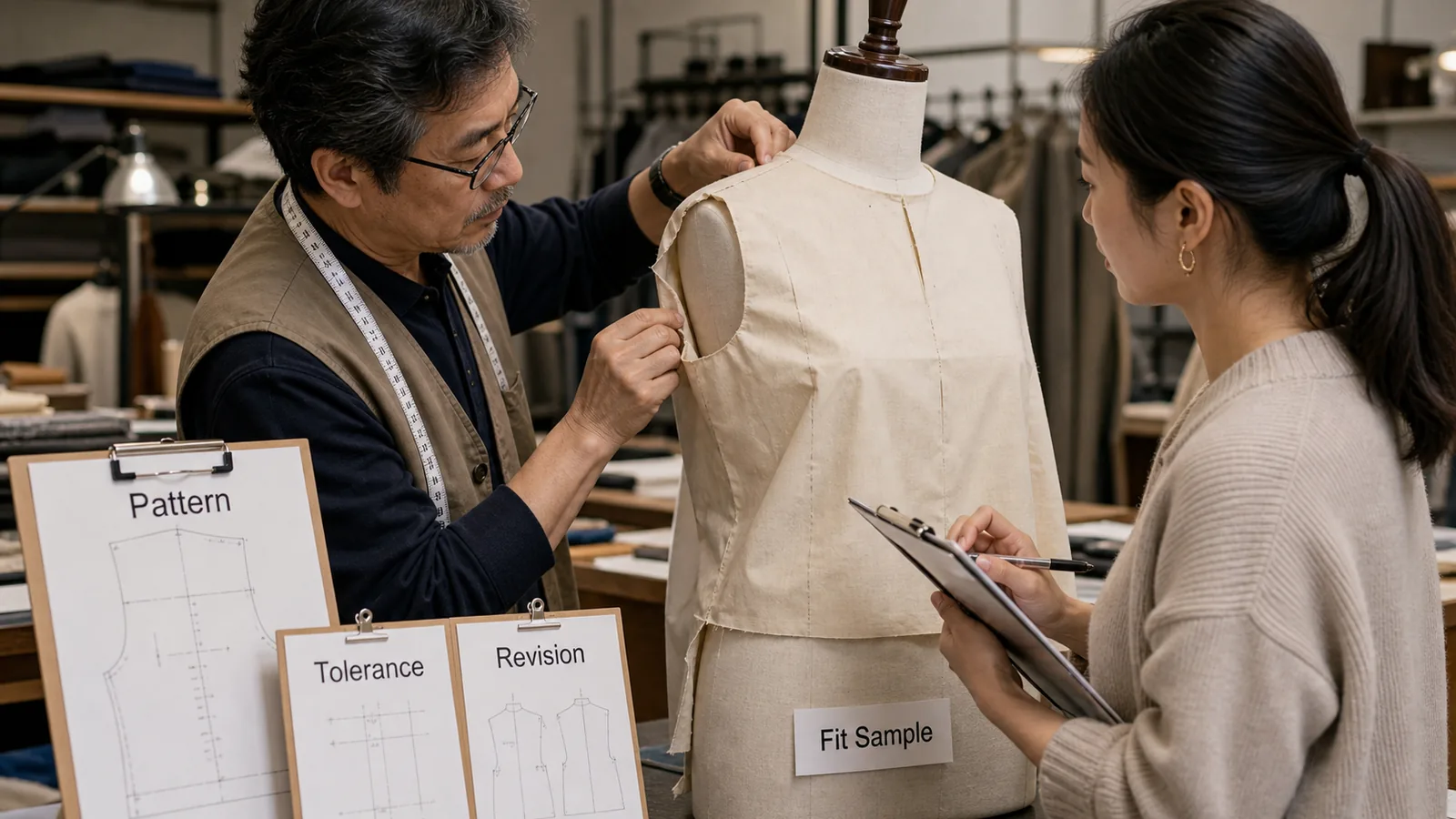Pattern making and fit sample review for clothing manufacturing