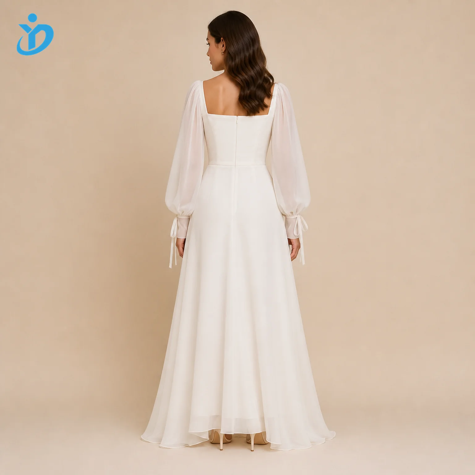 custom womens ivory drape sleeve chiffon maxi dress back logo