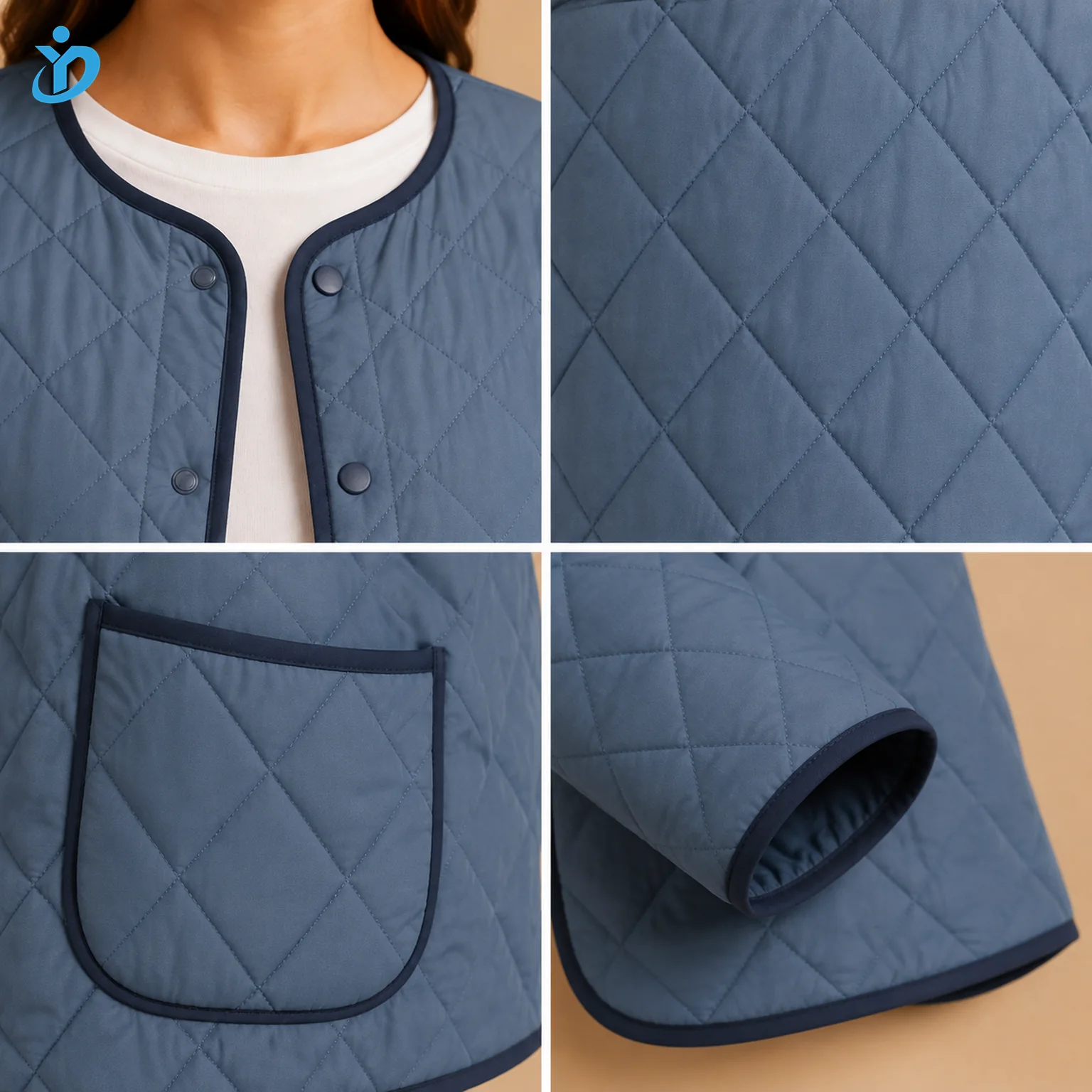 Custom Women's Lightweight Quilted Liner Jacket four-panel product detail view
