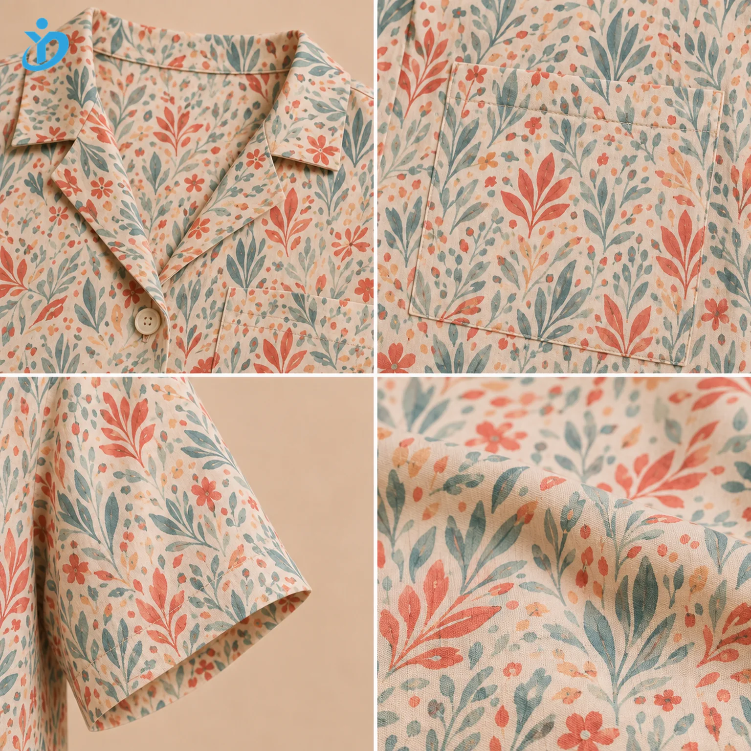 Custom Women's Printed Viscose Resort Shirt four-panel product detail view