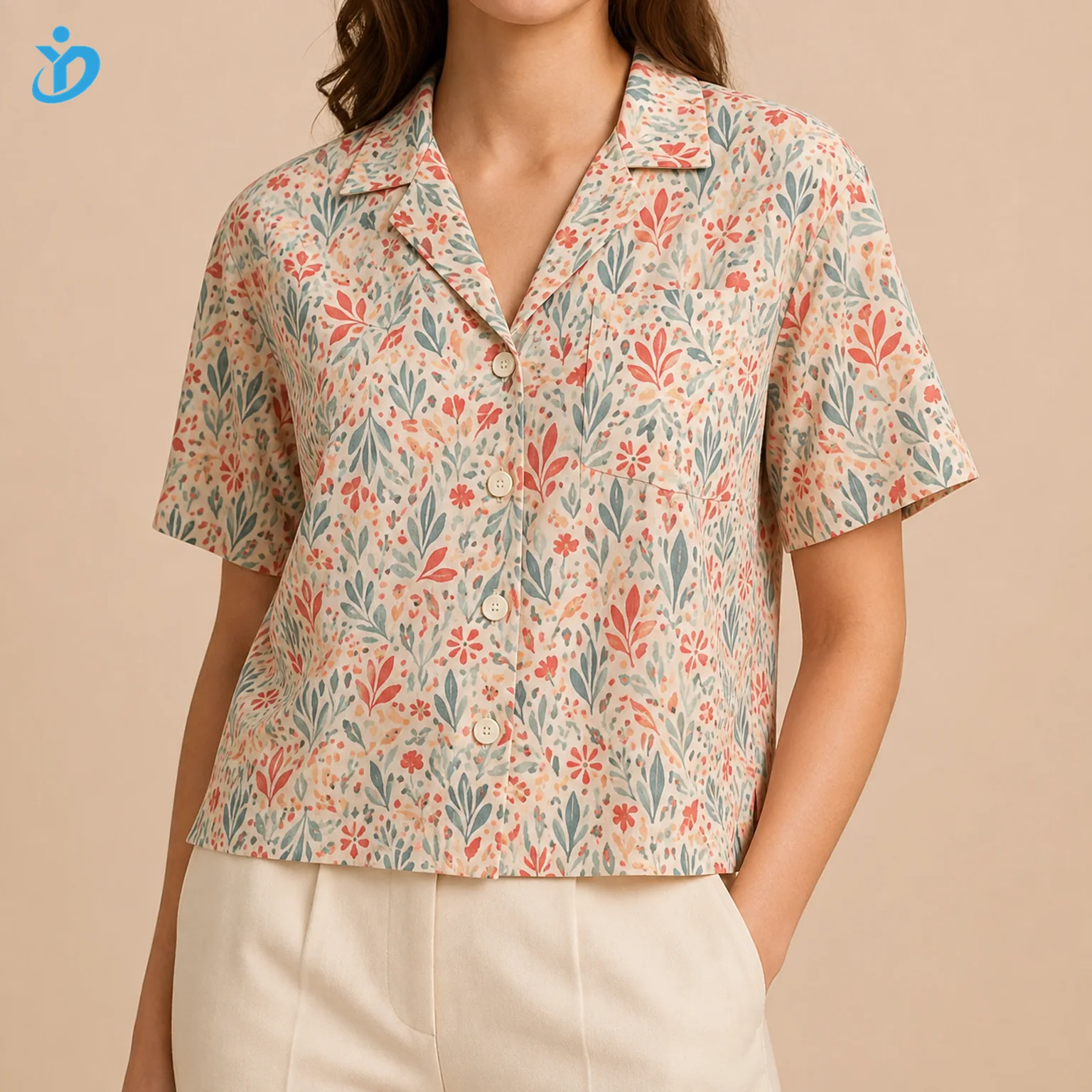 Custom Women's Printed Viscose Resort Shirt front view