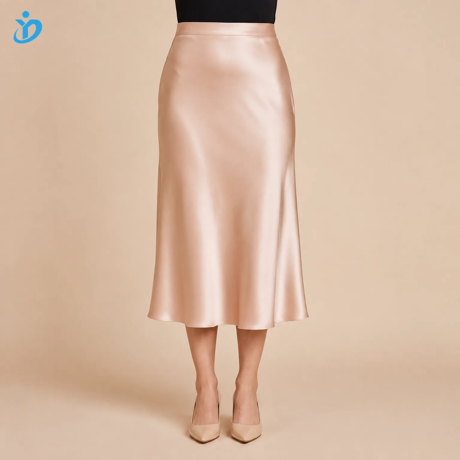 Custom Women's Satin Slip Midi Skirt front view